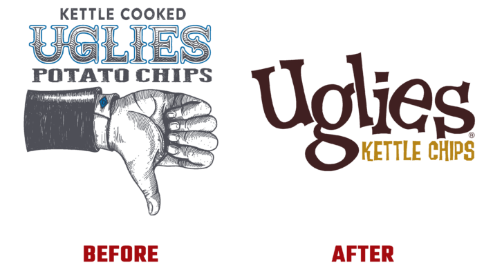 Uglies Kettle Chips Before and After Logo (history)