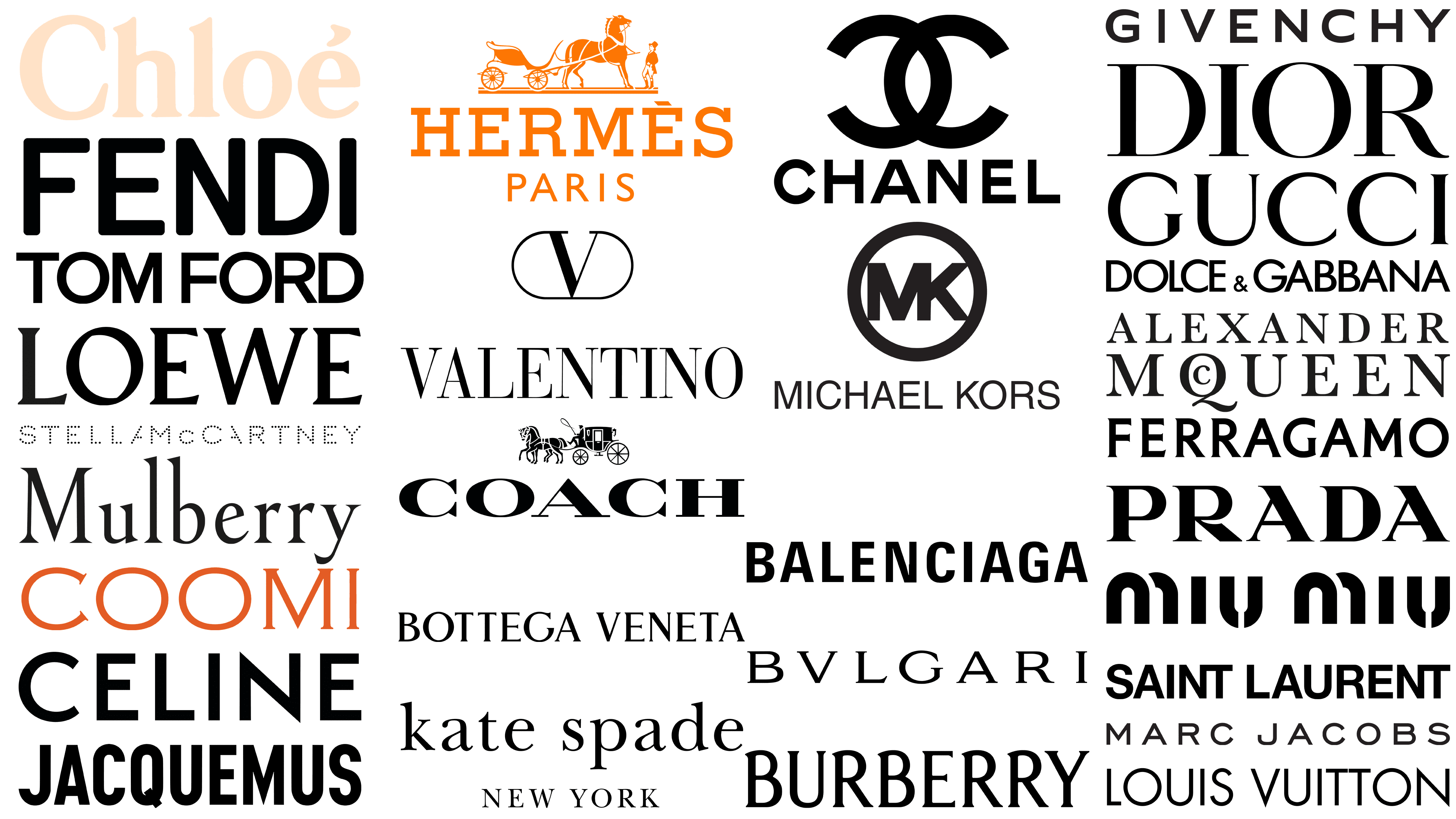 Designer bag logos. Famous bag brand names and logos