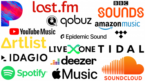 Music streaming logos. Popular music streaming platforms and their logos